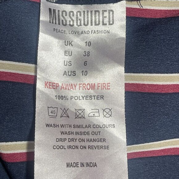 Misguided Blouse Womens Size 10 Striped V Neck Surplice Wrap Long Sleeve Top - Picture 3 of 12